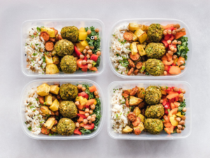 four boxes of healthy meals